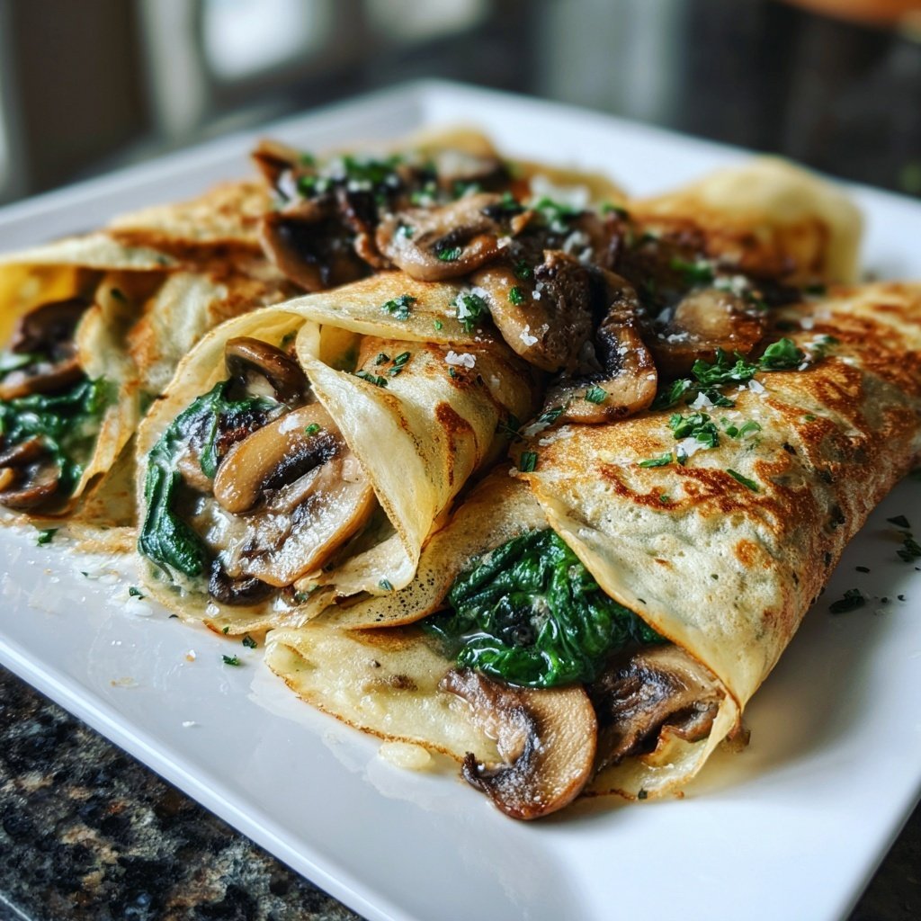 Valentine Dinner Spinach Mushroom Crepes