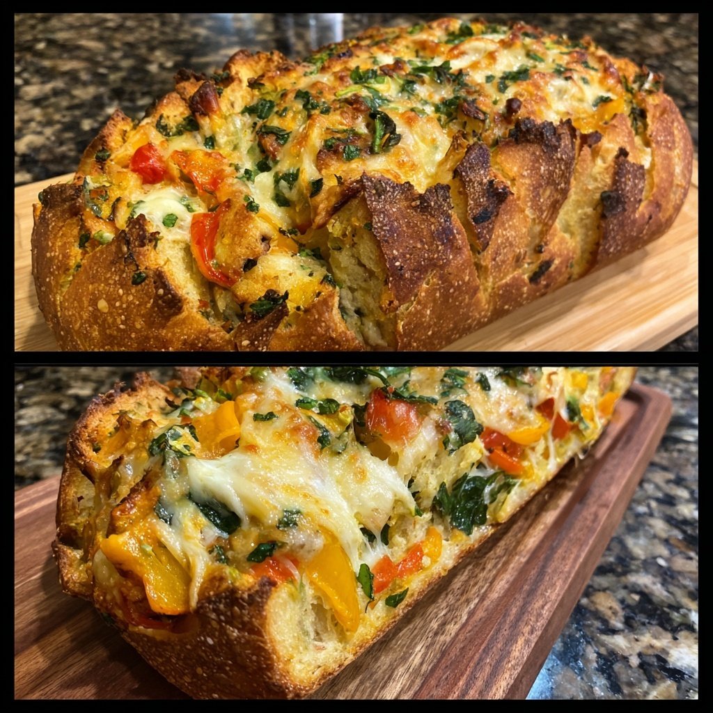Super Bowl Food Veggie Stuffed Bread Loaf