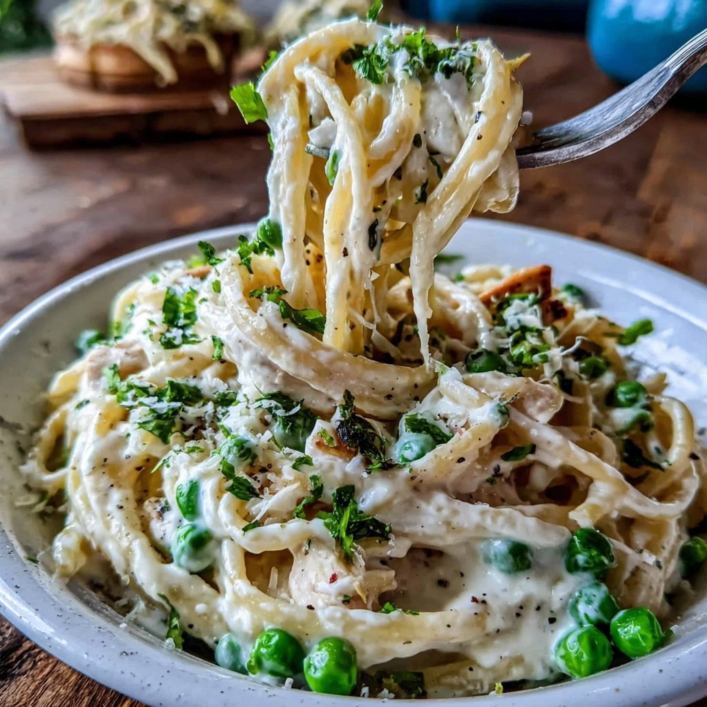 Chicken Pasta Alfredo With Peas