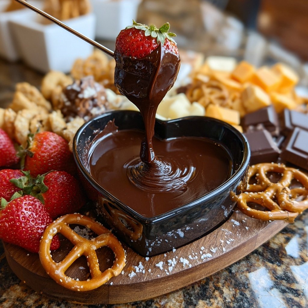 Valentines Charcuterie Board with Chocolate Fondue