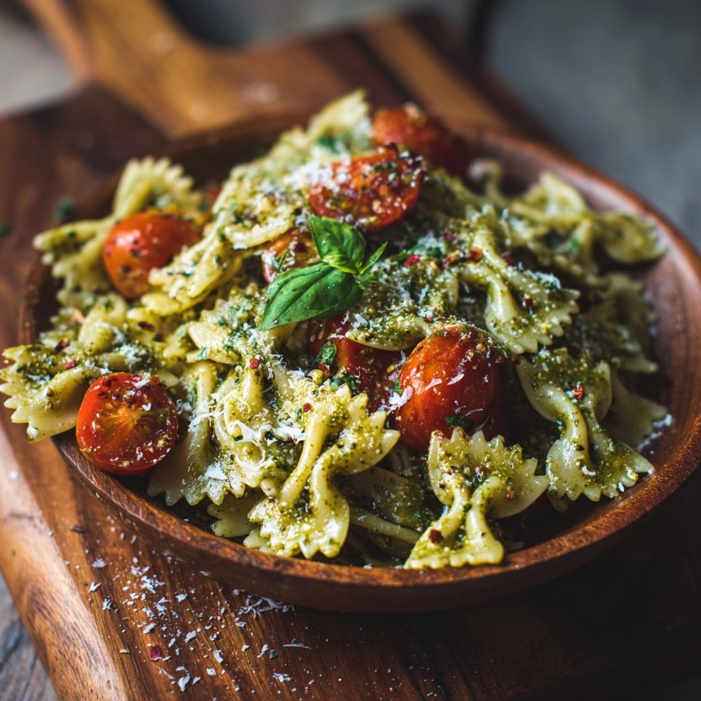 Bow Tie Pasta With Pesto And Cherry Tomatoes