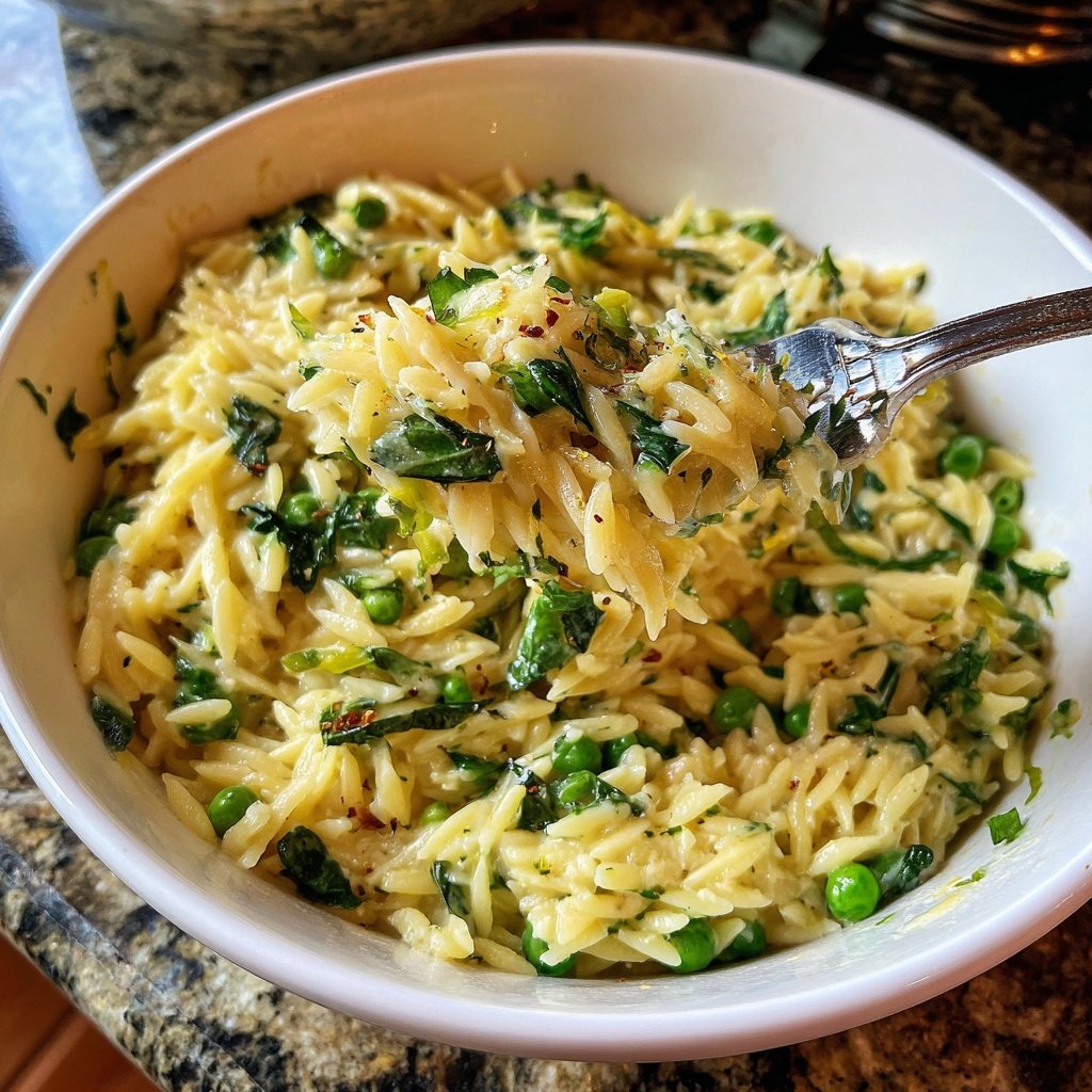 Creamy Lemon Orzo with Greens